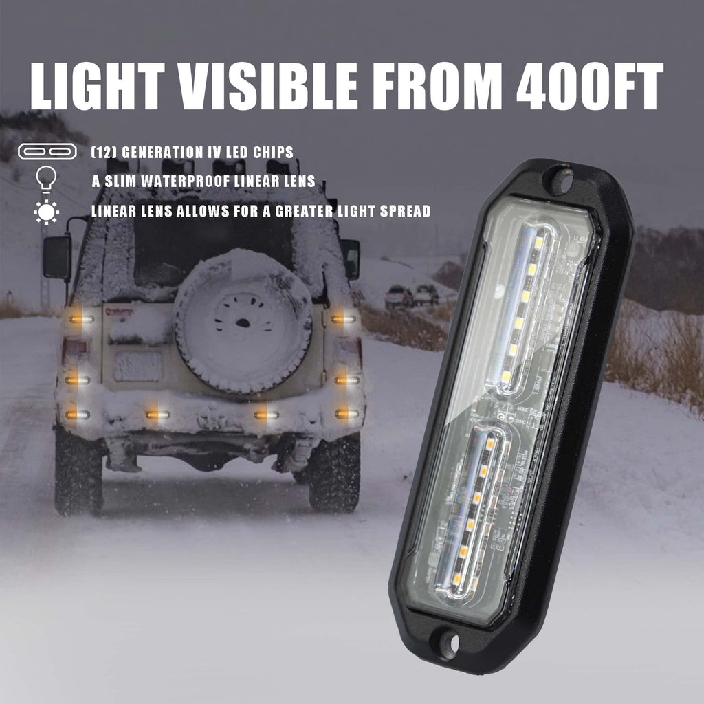 WINECO Amber led strobe lights for trucks 8pcs 12-LED Surface Mount Flashing Strobe Lights kit for Trucks Car Vehicles LED Mini Grille Grill Strobe Light Head Emergency Hazard Warning lights