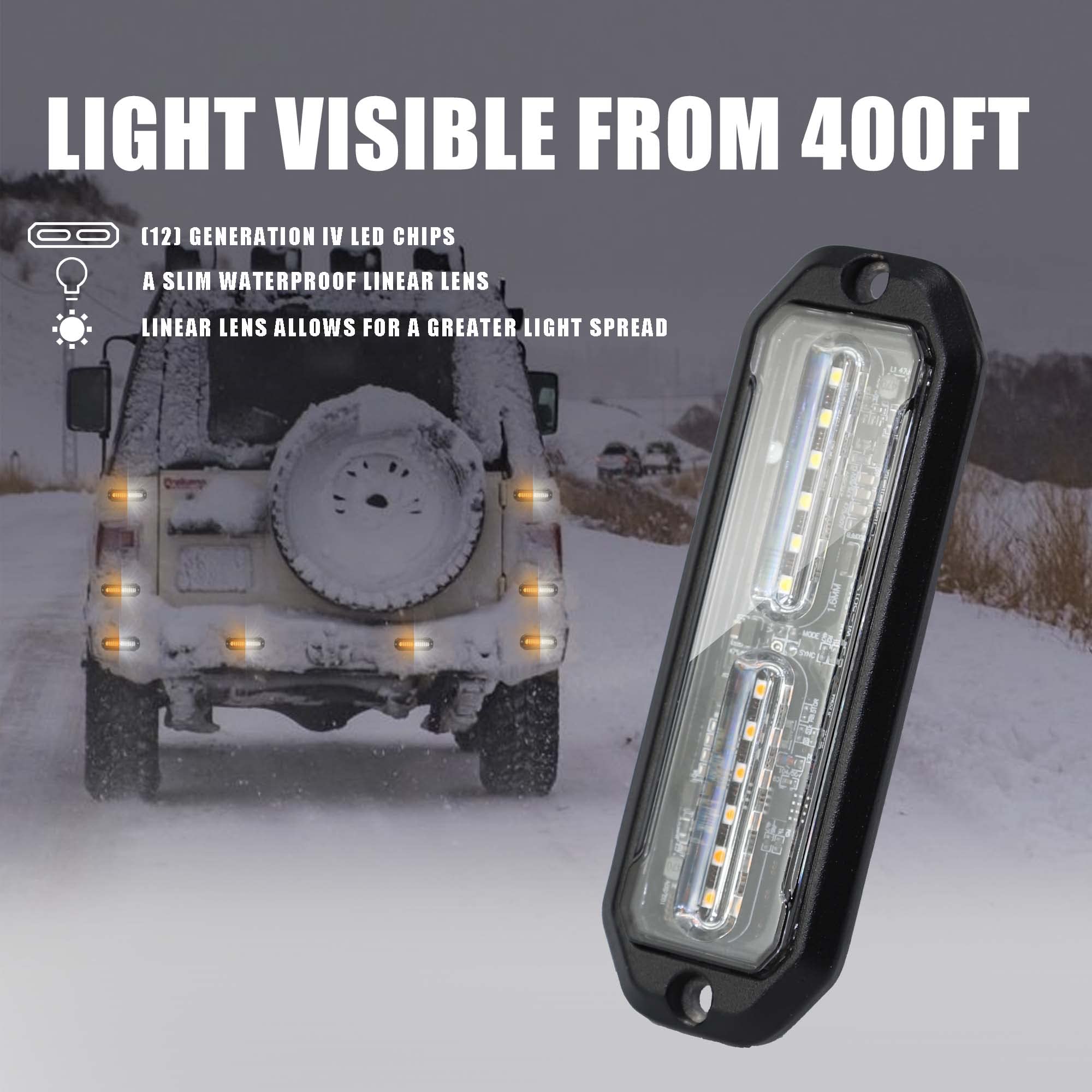 WINECO Amber led strobe lights for trucks 8pcs 12-LED Surface Mount Flashing Strobe Lights kit for Trucks Car Vehicles LED Mini Grille Grill Strobe Light Head Emergency Hazard Warning lights