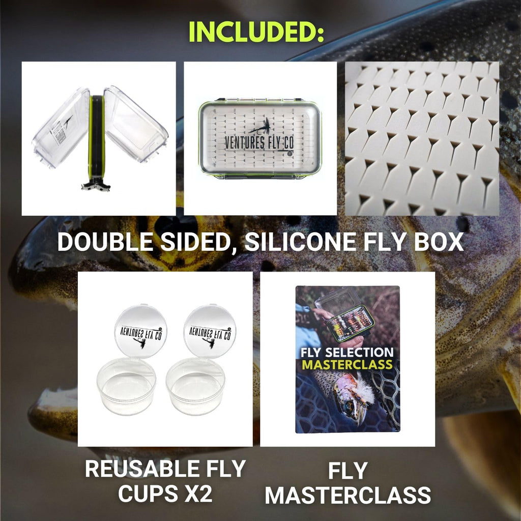 Ventures Fly Co. | 40 Premium Hand Tied Fly Fishing Flies Assortment | Fly Box Included | Dry, Wet, Nymphs, Streamers, Wooly Buggers, Terrestrials | Trout, Bass Lure Set, Kit