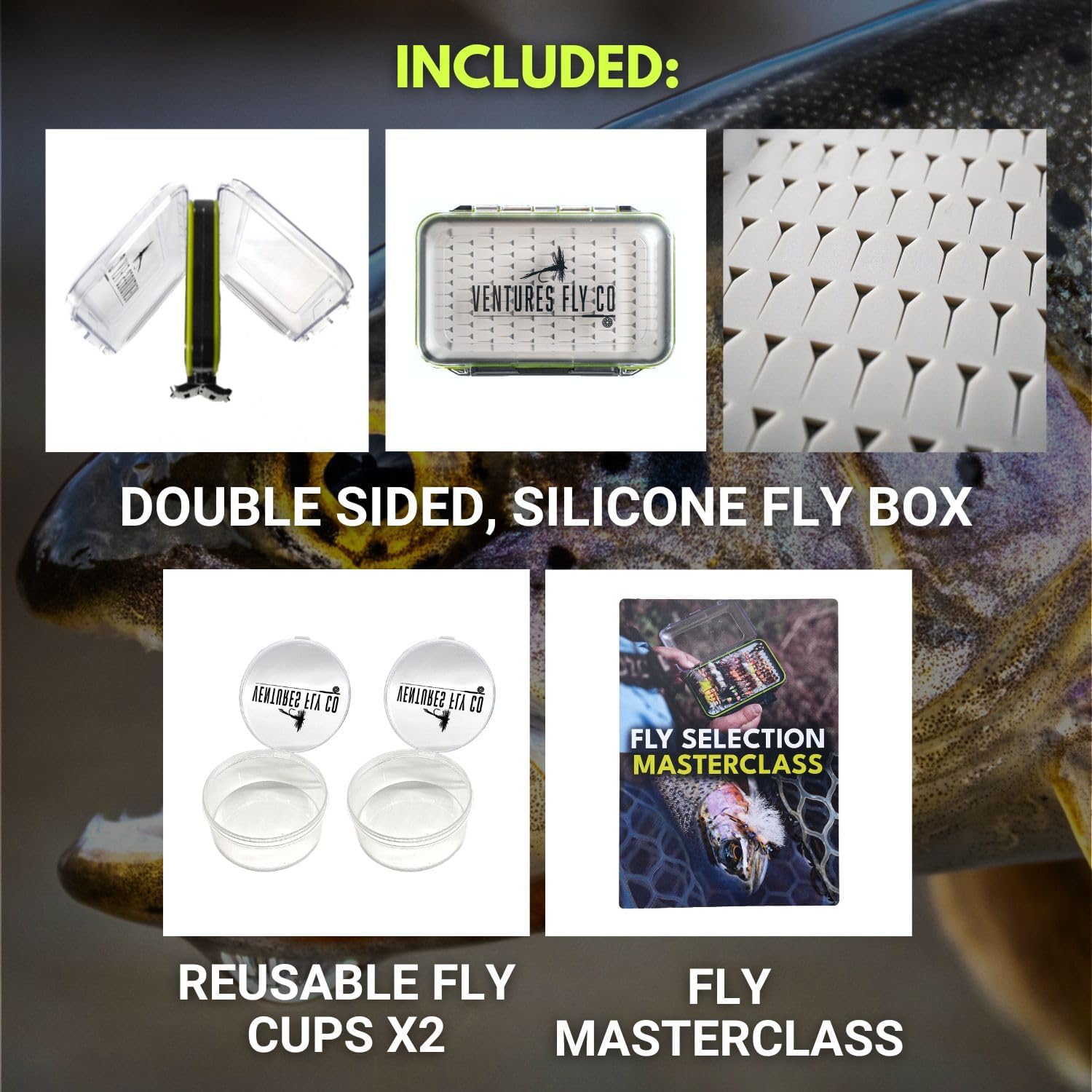 Ventures Fly Co. | 40 Premium Hand Tied Fly Fishing Flies Assortment | Fly Box Included | Dry, Wet, Nymphs, Streamers, Wooly Buggers, Terrestrials | Trout, Bass Lure Set, Kit
