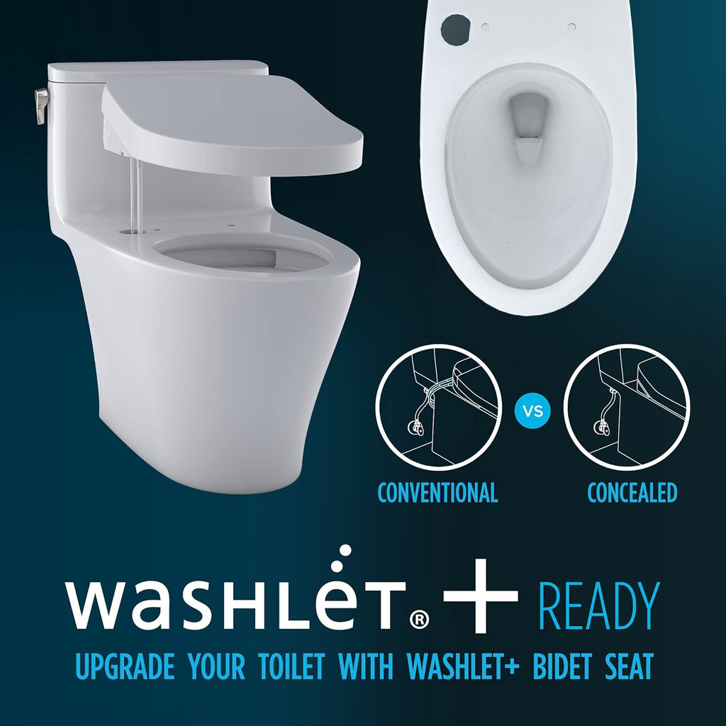 TOTO® Drake® Two-Piece Elongated 1.28 GPF Universal Height TORNADO FLUSH ® Toilet with 10 Inch Rough-In, CEFIONTECT®, and SoftClose® Seat, WASHLET®+ Ready, Cotton White - MS776124CEFG.10#01