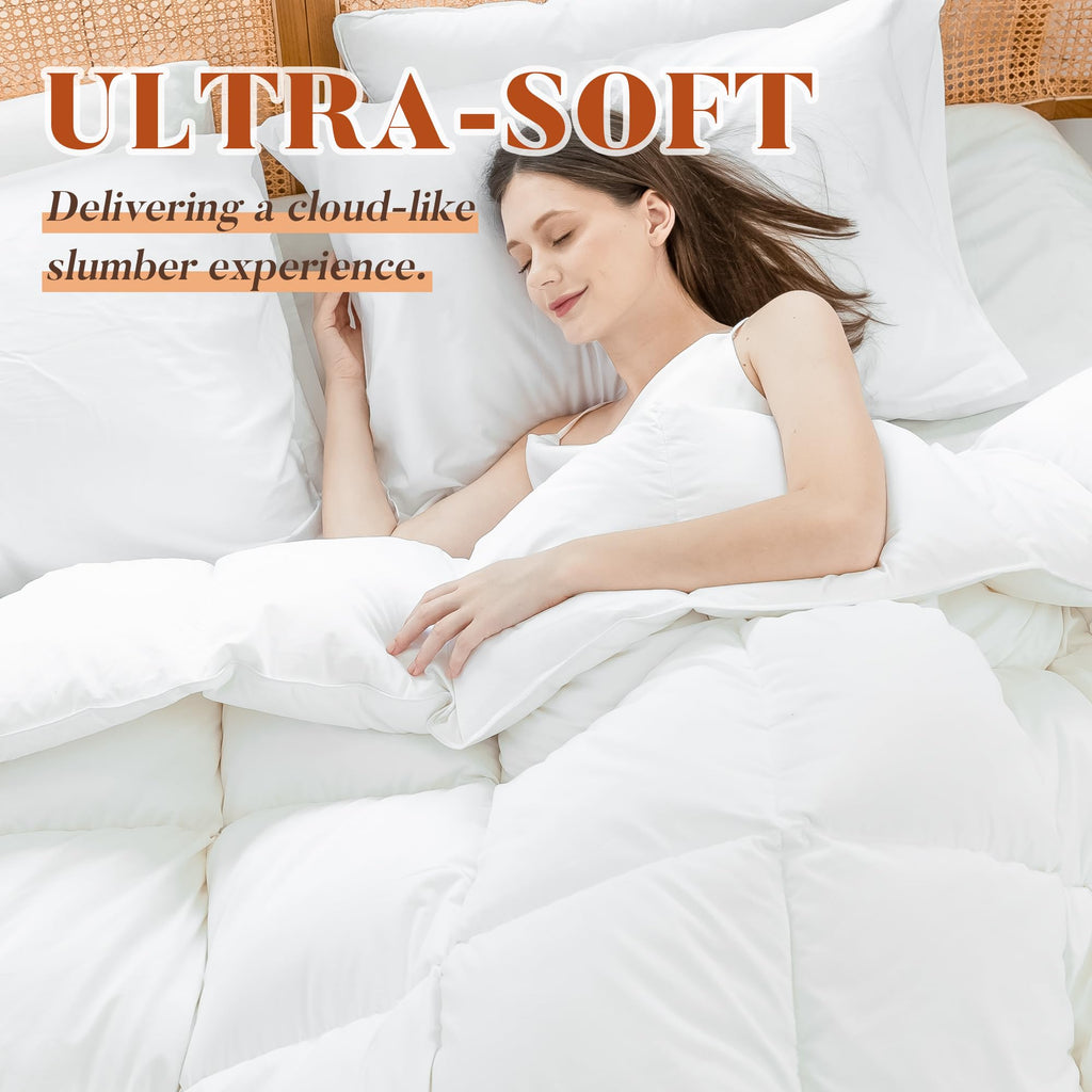 Cosybay Queen Size Feather Down Fiber Comforter Ultra Fluffy Duvet Insert, All Season Cotton Cover Luxury Hotel Bed Comforter with Corner Tabs, Blue, 90x90 Inch