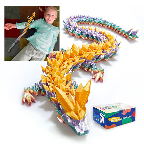 24" Large 3D Printed Dragon - Huge Articulated Crystal Dragon Fidget Toy, Giant Flexible 3D Dragon Figure, Birthday Gift for Boys Girls Kids & Collectors, Home Office Executive Desk Decor