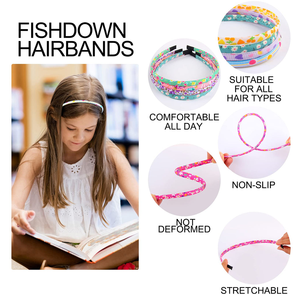 Fishdown Headbands for Girls 12Pcs Thin Head Bands for Girls Hairbands for Toddler Floral Cloth Fabric Covered Headband Birthday Party Favors