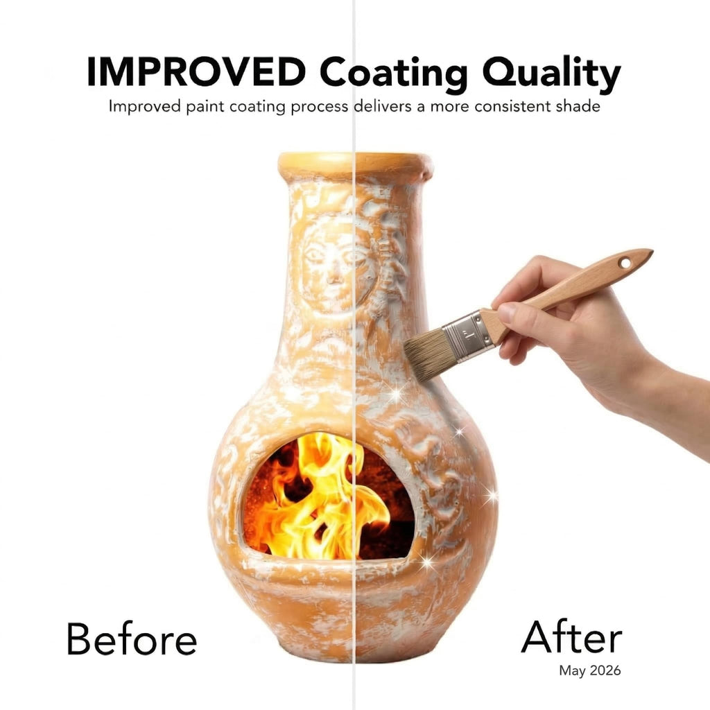Wiosi Medium 𝗖𝗵𝗶𝗺𝗶𝗻𝗲𝗮 Outdoor Fireplace for Patio Clay Chimineas with Chimney Rain Lids and Solid Metal Stands - Yellow Terracotta Chimenea - Rustic Wooden Fire Pit Chimnea 16 x 16 x 32-inch