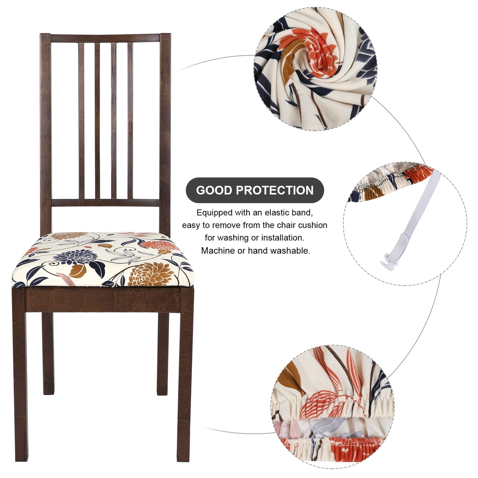 SearchI Seat Covers for Dining Room Chairs Stretch Printed Chair Seat Covers Set of 2, Removable Washable Upholstered Chair Seat Protector Cushion Slipcovers for Kitchen, Office(Ball Flower)
