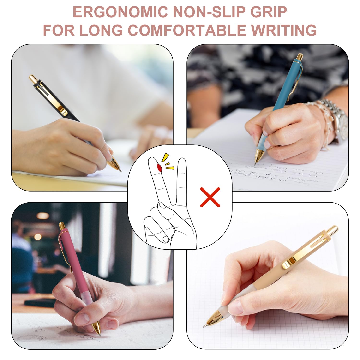 Linbsunne Ballpoint Pens Medium Point 1mm Pen with Super Soft Grip Ball Point Pen for Men Women Retractable Pens (Blue Ink+Black Ink+Red Ink)