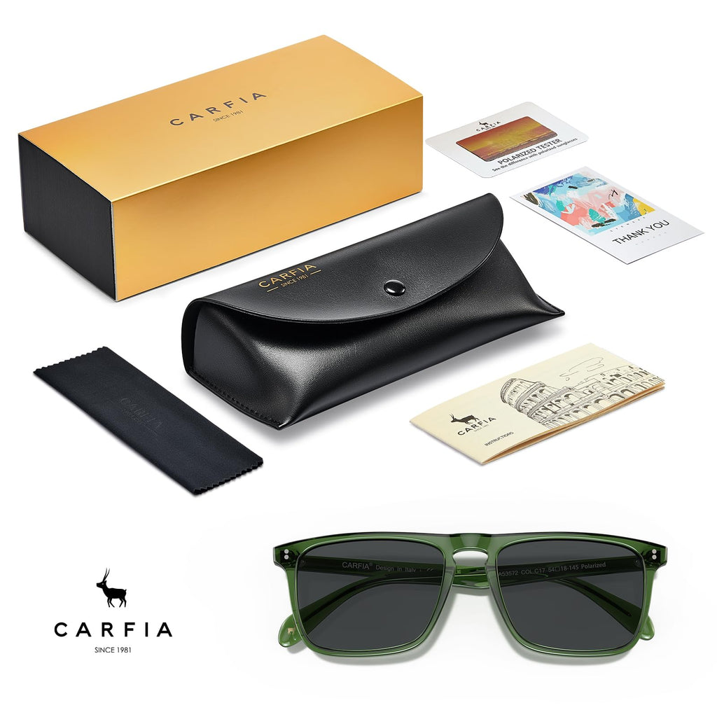 CARFIA Retro Polarized Sunglasses for Men UV Protection Hand-crafted Acetate Frame Fashion Cool Sun Glasses CA53572