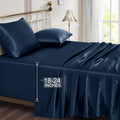 Vonty Extra Deep Pocket Full Sheet Sets - Cooling & Silky Satin Full Size Sheets with 18-24 Inch Deep Pocket, Black Satin Bed Sheets Fit Up to 24" Deep Mattress - 4 Piece Set
