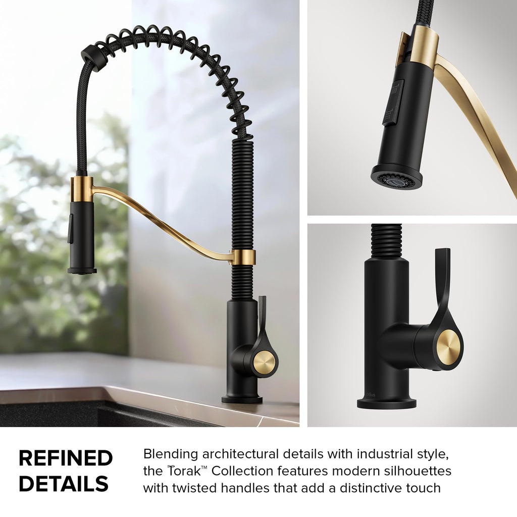 KRAUS Torak Pull Down Kitchen Faucet in Matte Black with Commercial Style Spring Spout, 2 Function Sprayer, Pre-Attached Water Lines, and Mounting Hardware, KPF-2635MB