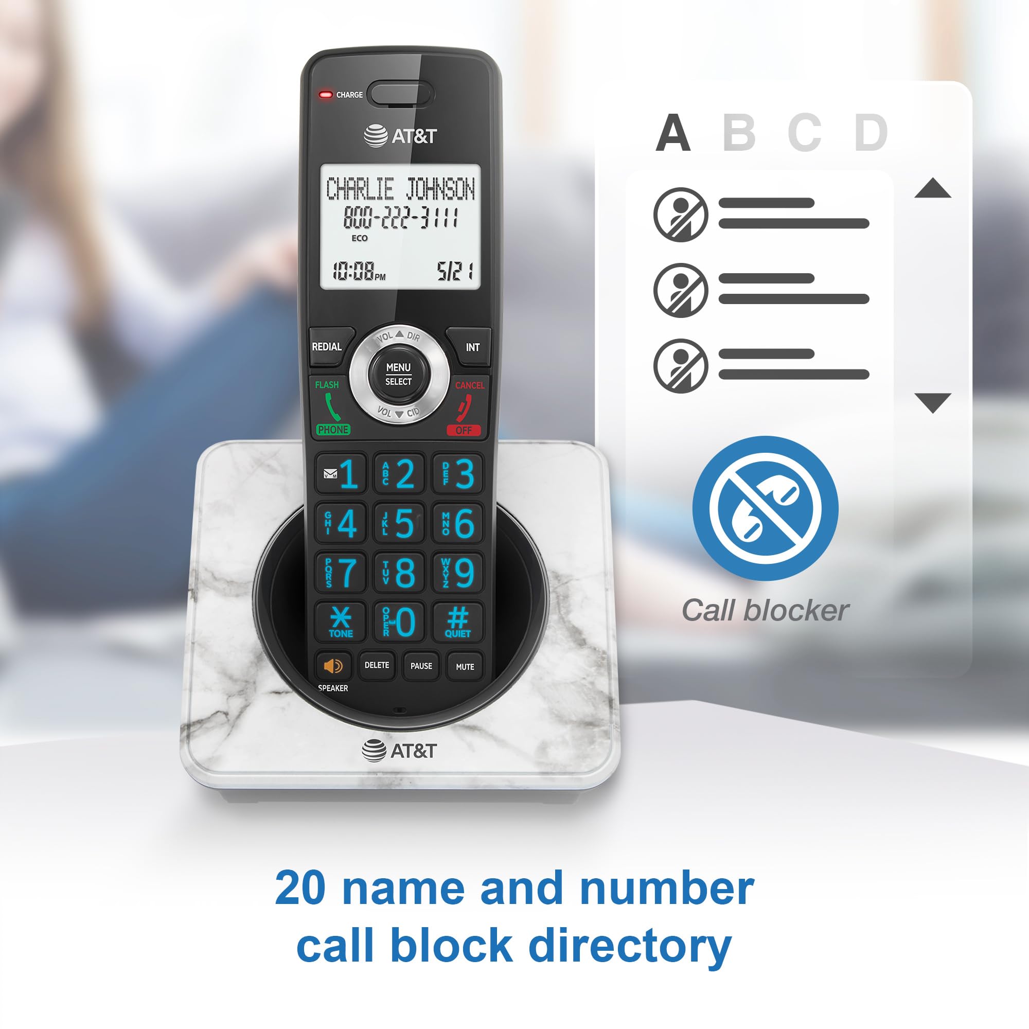 AT&T Landline Home Phone with Call Blocker, Caller ID/Call Waiting, Full-Duplex Handset Speakerphone, Backlit Keypad & Display, Rechargeable Battery, ECO Mode, DECT 6.0: GL2101-11