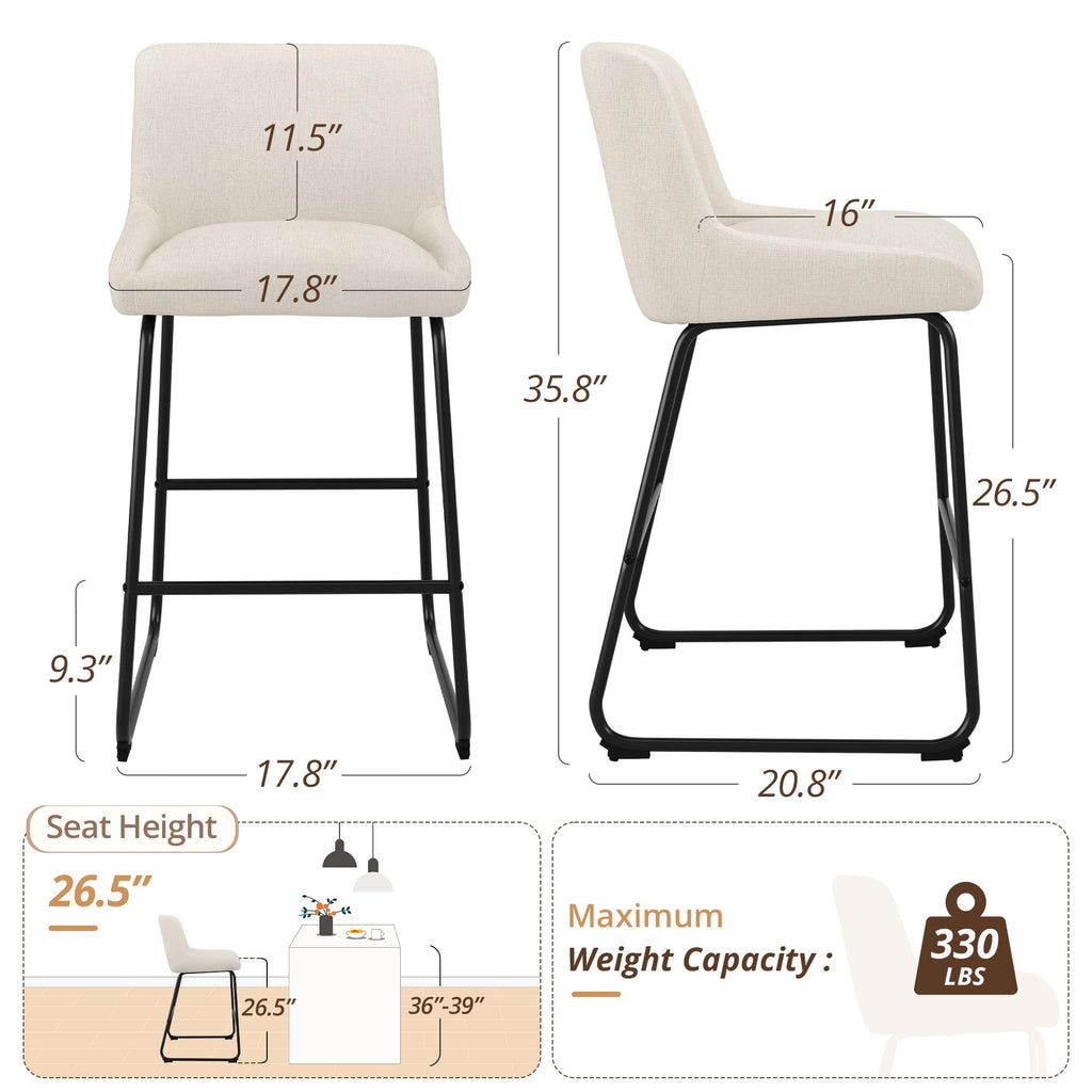 LUE BONA 26 Inch Counter Height Bar Stools Set of 2, Faux Leather Upholstered Barstools, Barstool with Back, Comfortable Bar Chairs, Modern Counter Stools for Kitchen Counter Island