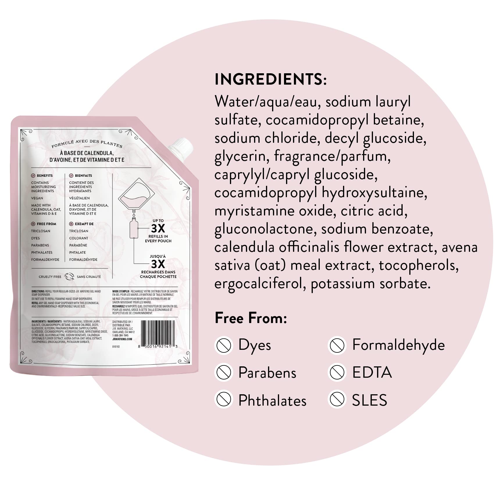J.R. Watkins Gel Hand Soap Refill, Moisturizing Hand Wash, Formulated with Plant-Based Cleansers, Alcohol-Free, Cruelty-Free, Aloe & Green Tea, 34 Fl Oz, 2 Pack
