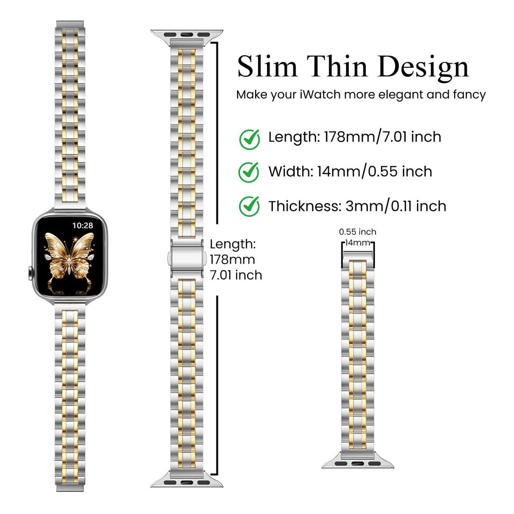 STIROLL Thin Replacement Band Compatible for Apple Watch 38mm 40mm 41mm 42mm(Series 11 10), Stainless Steel Metal Wristband Women Men for iWatch Ultra SE Series 9 8 7 6 5 4 3 2 1, Black