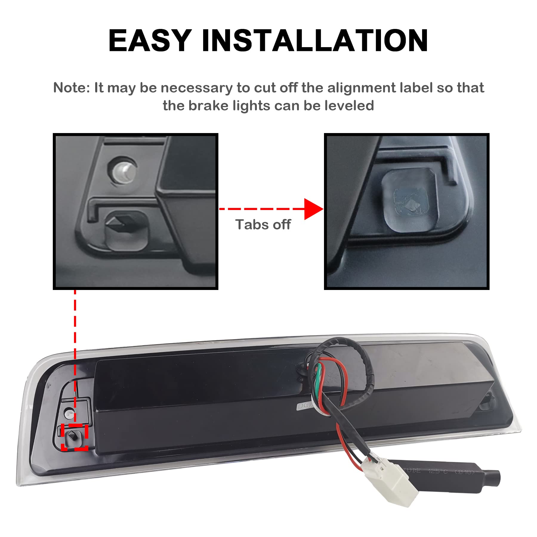 Tresound For 1994-2001 Dodge Ram 1500/2500/ 3500 Third 3rd LED Brake Light Cargo Lamp High Mount Brake Light Replacement (Black+ Smoke Lens)