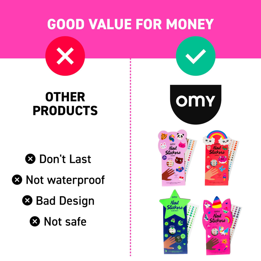 Omy Friends & Animals Nail Stickers for Kids - 200 Stickers, Waterproof, Durable, Fun, Creative Designs | Strong Enough to Last Through Hand Washing - Easy to Apply, Safe, Non-Toxic | Age 3 and Up