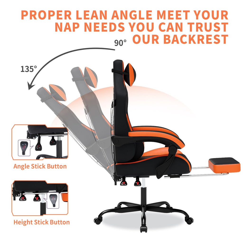Gaming Chair with Footrest,High Back with Massage Reclining Computer Chair， Big and Tall Racing Gaming Chair Ergonomic Game Chair for Adults PVC Leather (Red)