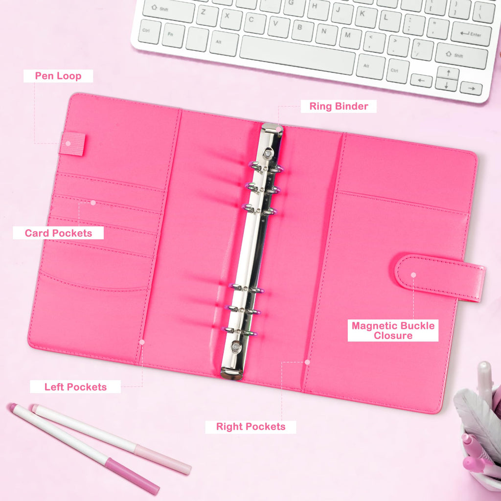 A5 Kpop Photocard Binder with 30 Pack 4-Pocket Card Pages, 6 Ring A5 Binder Card Collector Album with 240 Card Slots,PU Leather Binder Cover with Magnetic Buckle Closure for Organizing Trading Card