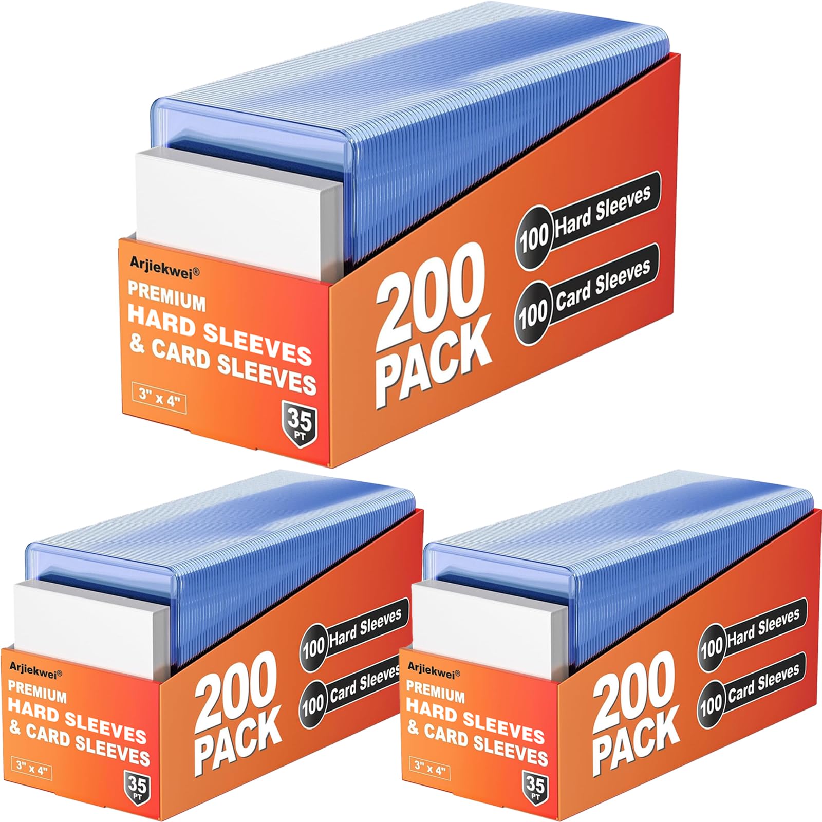 2000 Pack Card Sleeves Hard Plastic, Arjiekwei 3"X4" Baseball Cards Protectors Plastic, Premium Card Holder for Trading Sports Baseball Football Game Cards (1000 Rigid + 1000 Clear)