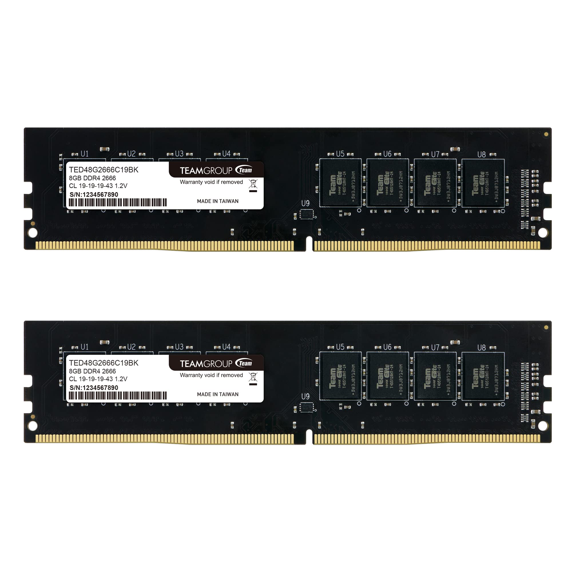 TEAMGROUP Elite DDR4 8GB Single 2666MHz PC4-21300 CL19 Unbuffered Non-ECC 1.2V UDIMM 288 Pin PC Computer Desktop Memory Module Ram - TED48G2666C1901