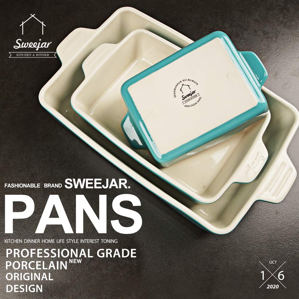 Sweejar Ceramic Bakeware Set, Rectangular Baking Dish for Oven Lasagna Pans for Cooking, Kitchen, Cake Dinner, Banquet and Daily Use, 11.8 x 7.8 x 2.76 Inches of Casserole Dishes (Beige)