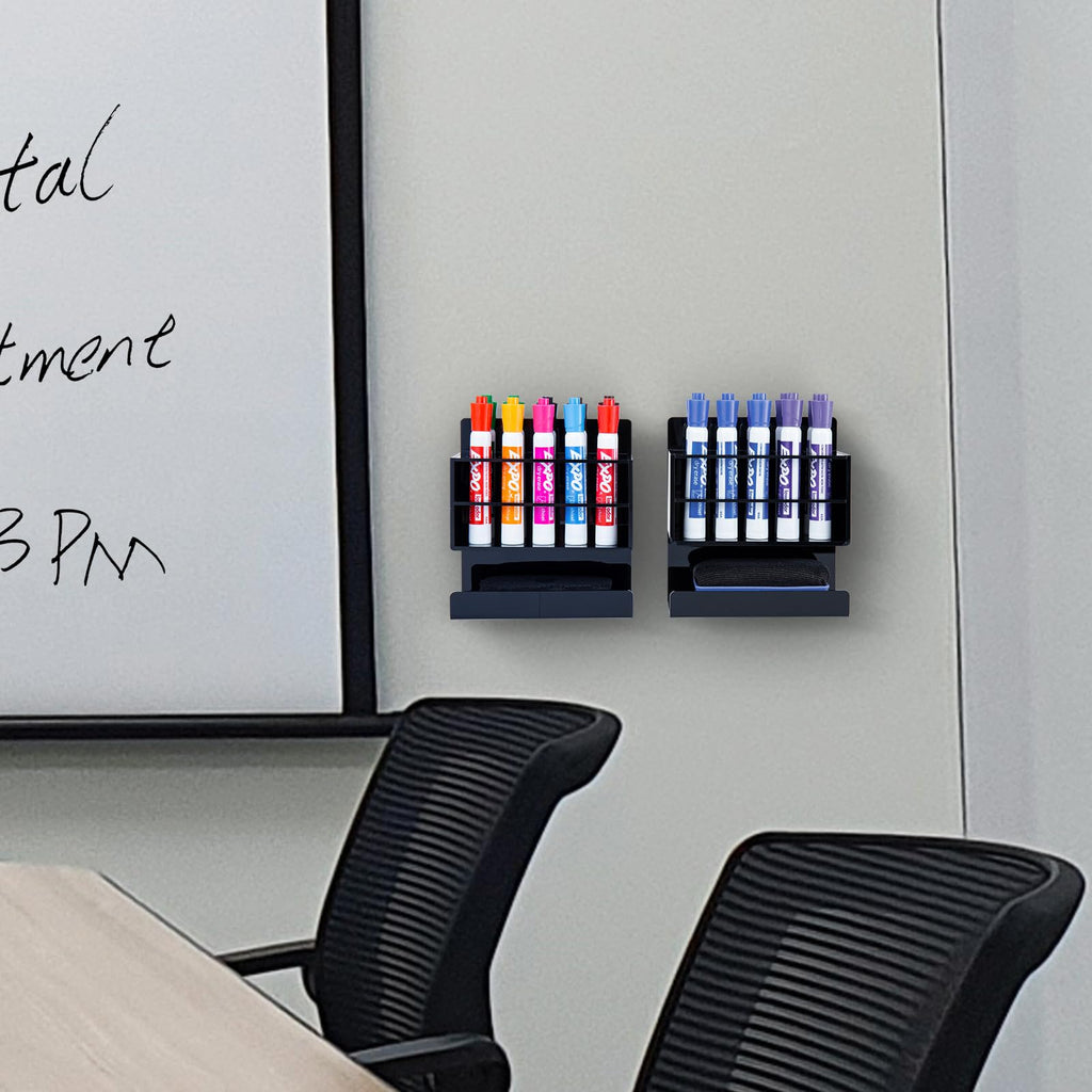 MyGift Dry Erase Marker Holder 10 Slots Whiteboard Marker Holder for Wall Dry Erase Eraser Holder Wall Mount Black