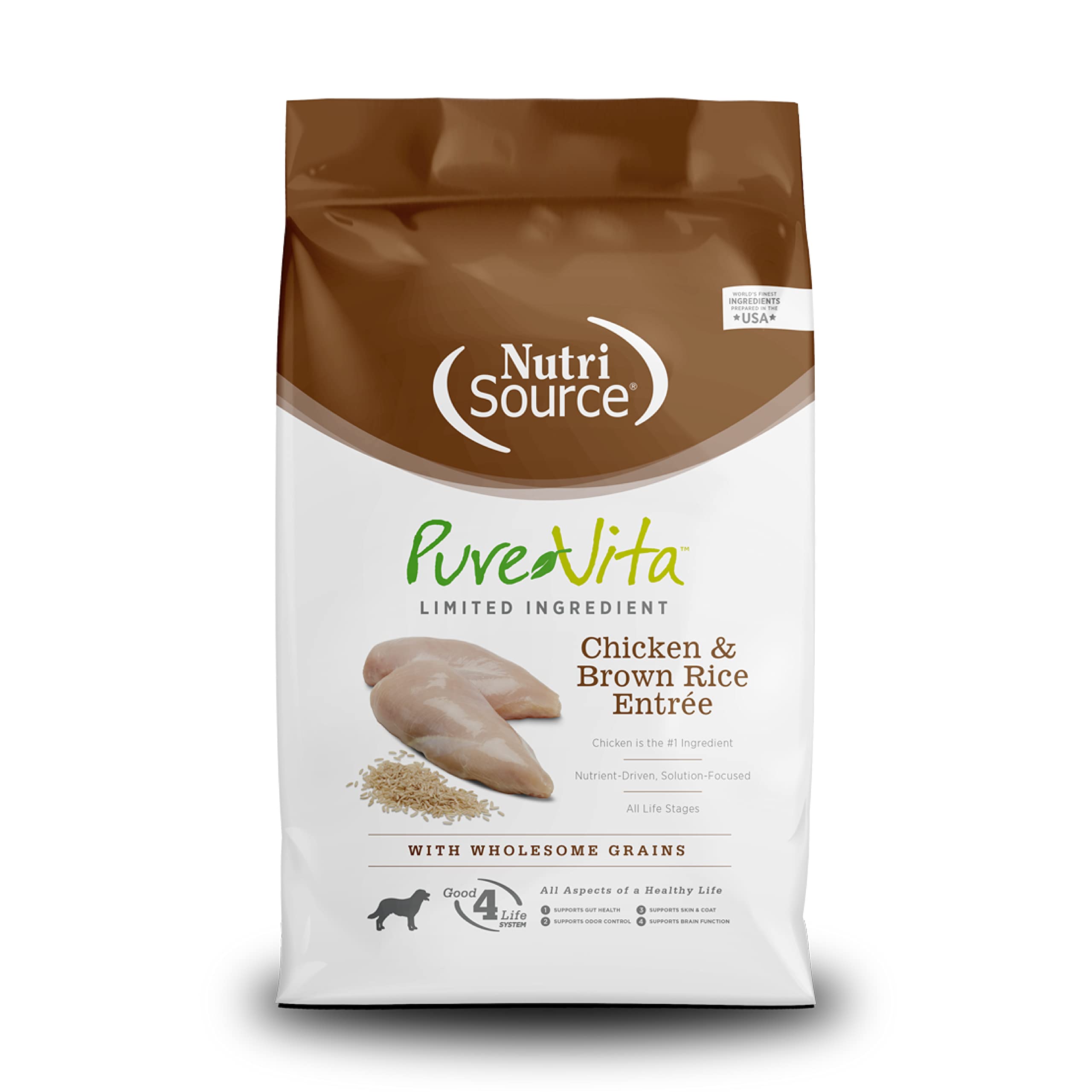 NutriSource Pure Vita Dry Dog Food, Chicken and Brown Rice, 12LB