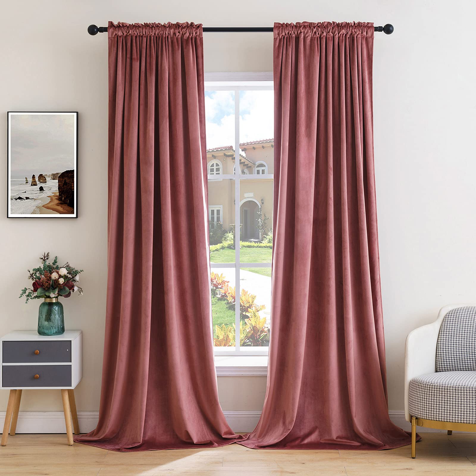 MIULEE Black Velvet Curtains Thermal Insulated Blackout Halloween Curtain Drapes for Bedroom Living Room Darkening 63 Inches Long Curtains Panels Rod Pocket Set of 2