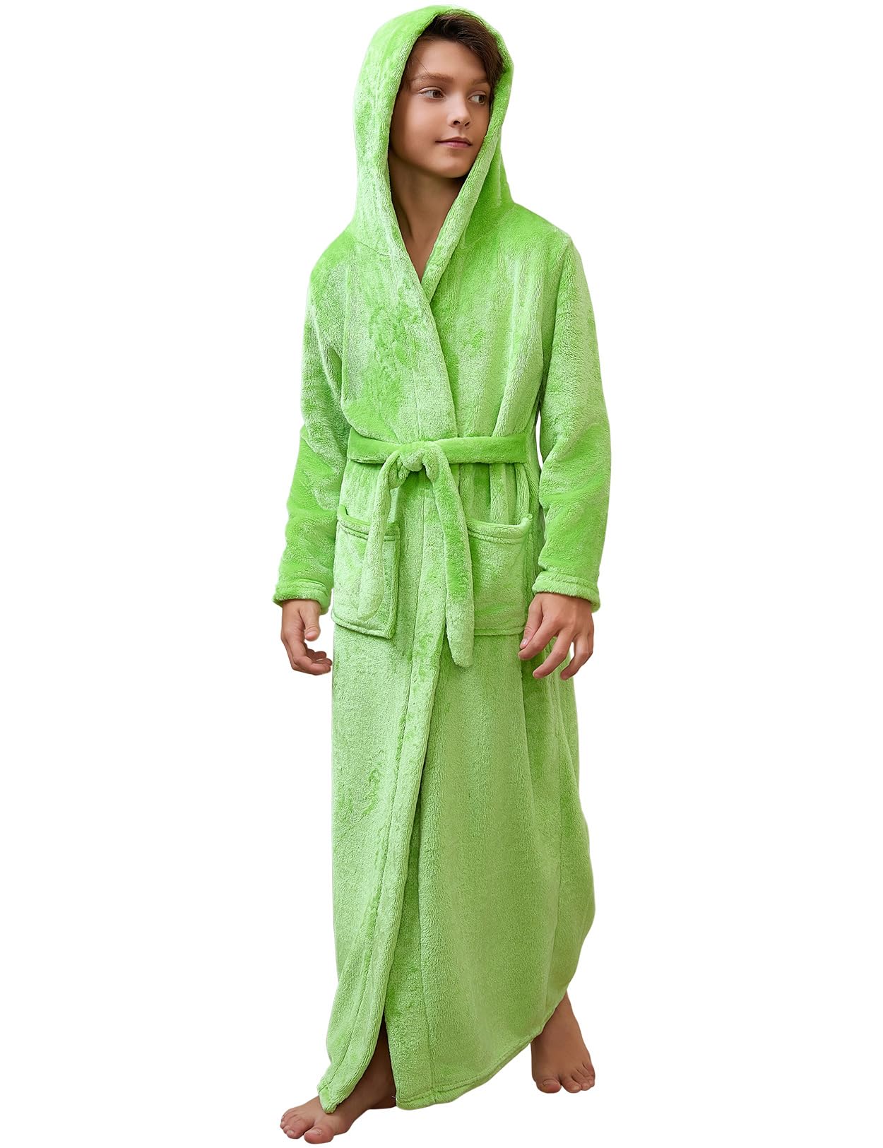 Jxstar Girls Bathrobes Kids Long Hooded Robes Plush Full Length Coral Fleece Pajamas Sleepwear