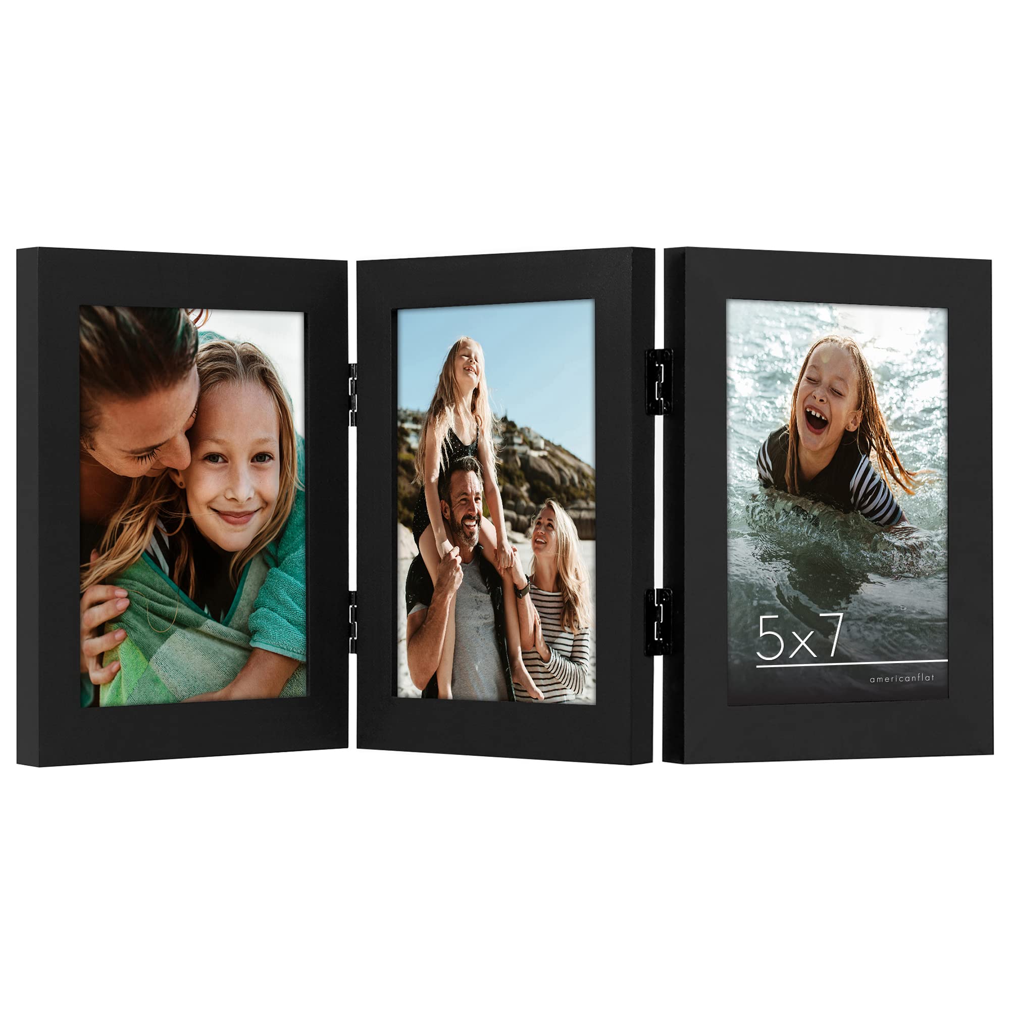 Americanflat Hinged 4x6 Picture Frame with Shatter-Resistant Glass - Double Picture Frames with Engineered Wood - Signature Collection - Photo Frame for Tabletop Display - Black