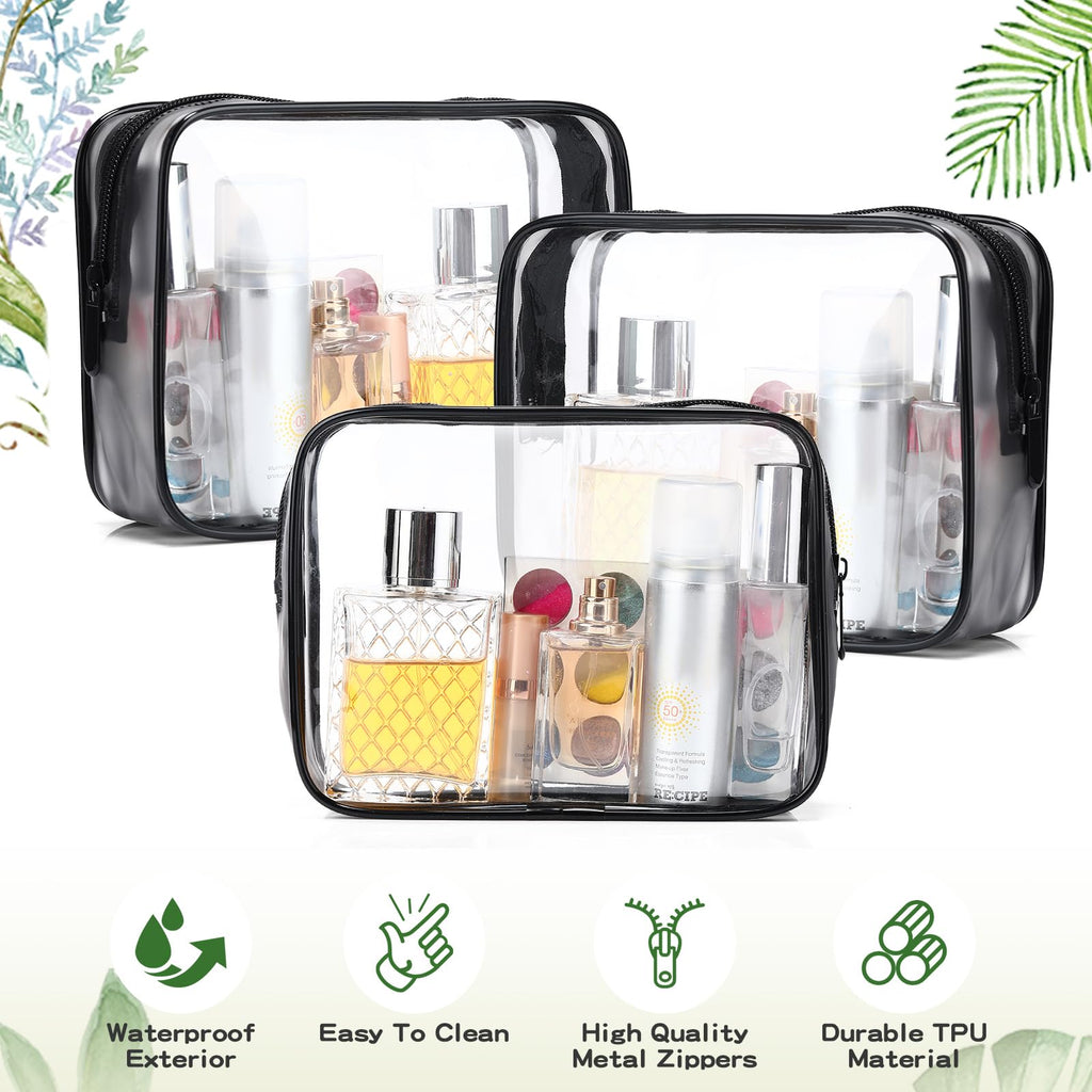 Weewooday 12 Pieces Clear Makeup Bags Cosmetic Storage Bags PVC Zipper Pouches Travel Waterproof Makeup Plastic Case for Women Organizing Toiletries Traveling Bathroom(Medium,Black)