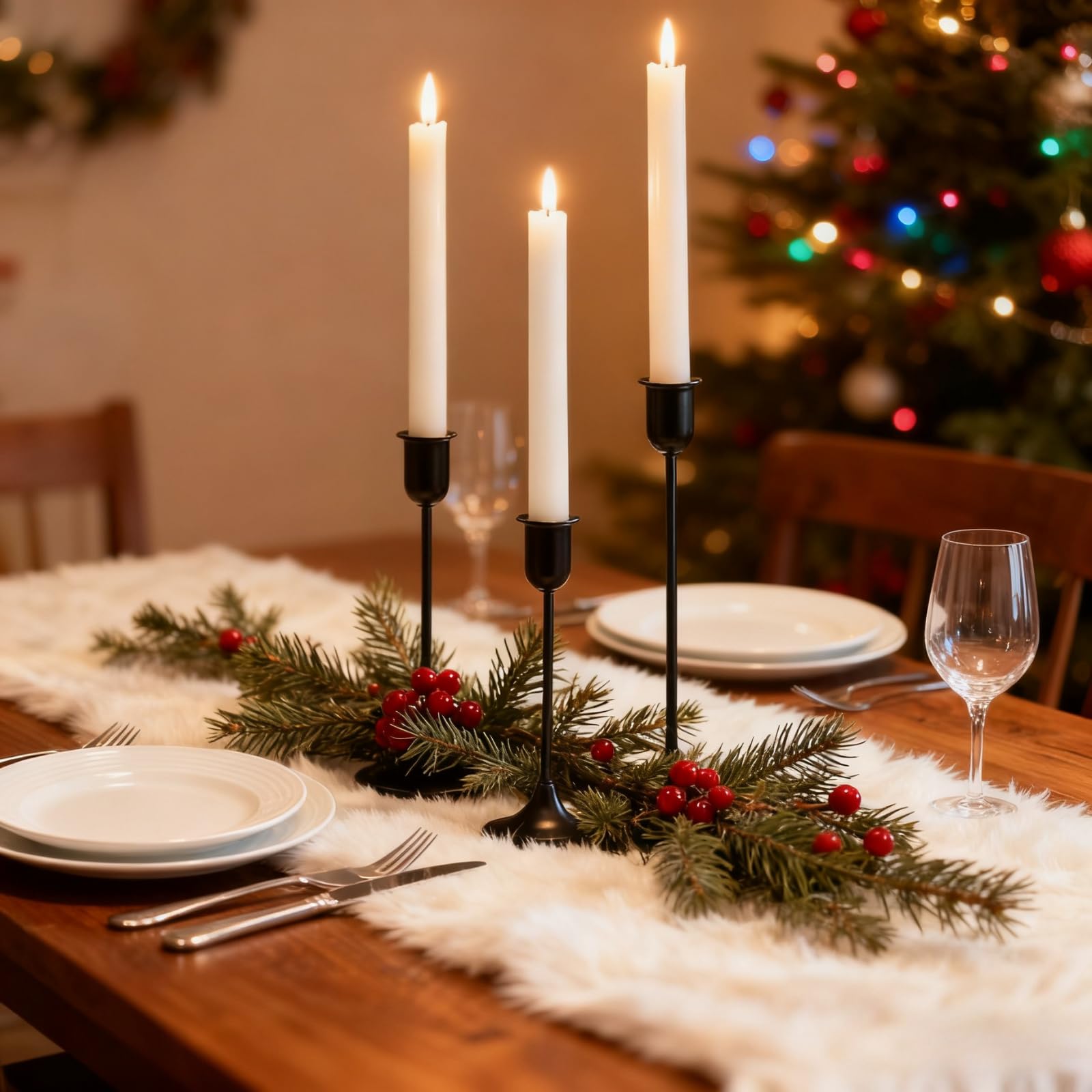 Black Hurricane Glass Candle Holders Set of 3, Tall Metal Taper Candle Stick Holder, Clear Candlestick Holders, Table Centerpieces Decor for Dining Dinner, Weddings, Christmas Fireplace Decorations