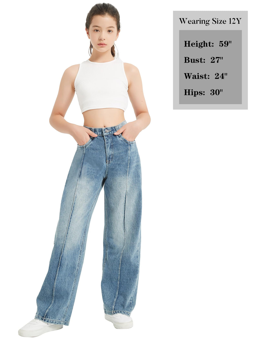 EXARUS Girls Jeans Baggy Wide Leg Cute Teen Tween Long Denim Pants Clothes Tall Junior Elastic Band Pockets