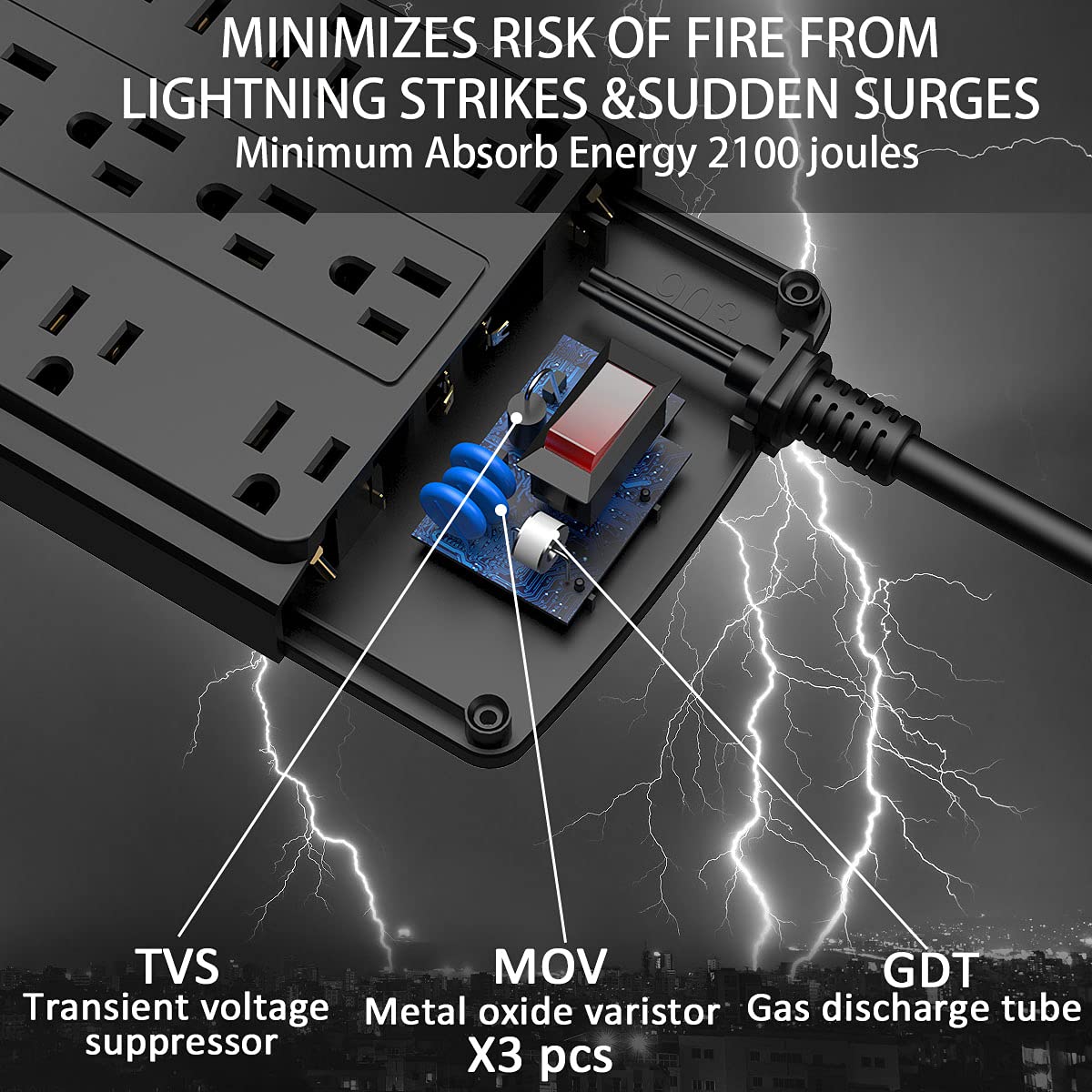18 Outlets Surge Protector Power Strip - 6 Feet Flat Plug Heavy Duty Extension Cord with 18 Widely Outlets and 4 USB Ports, 2100 Joules, Black, ETL Listed