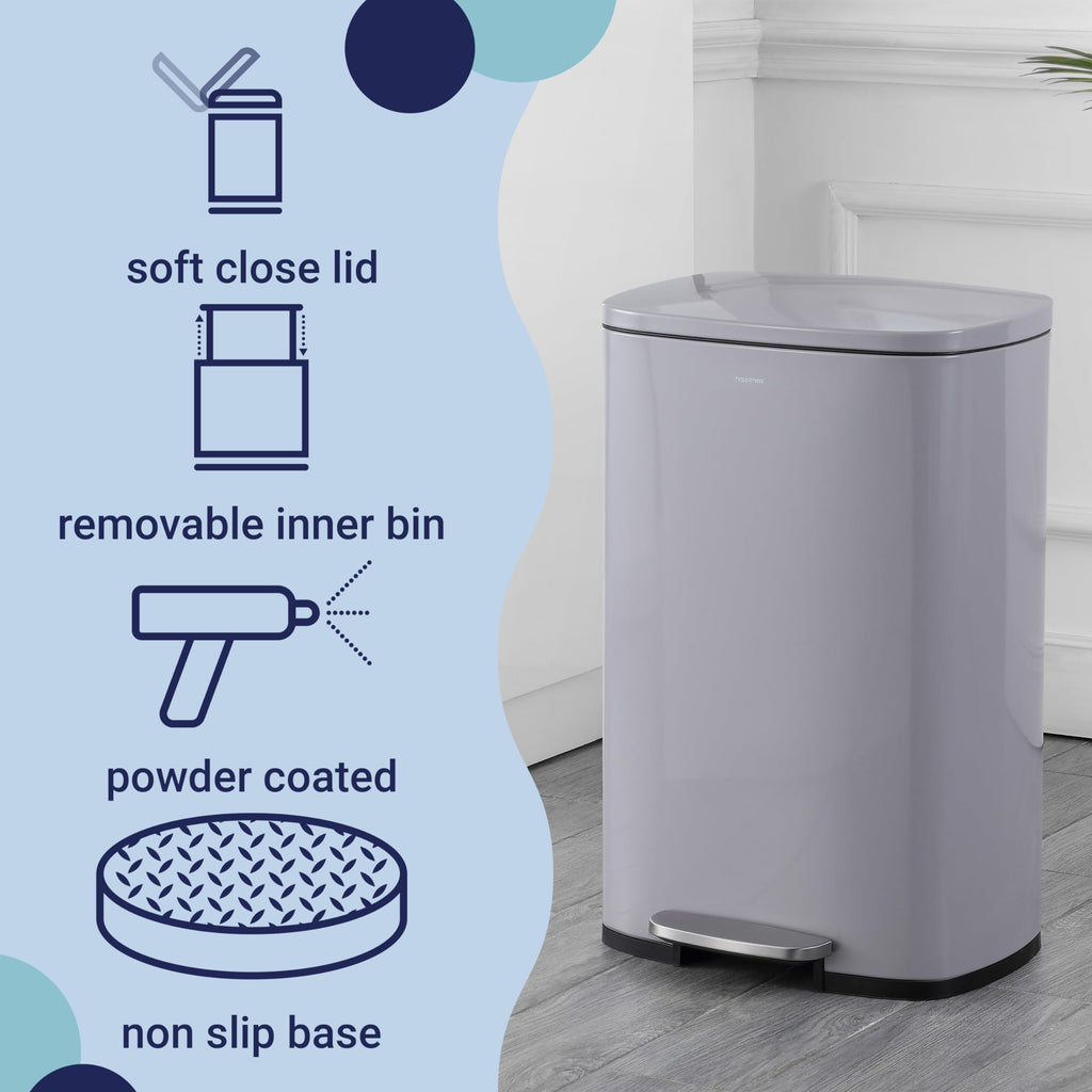 happimess HPM1006B Connor Rectangular 13-Gallon Trash Can with Soft-Close Lid and Free Mini Trash Can, Fingerprint Resistant, Modern, Minimalistic for Home, Kitchen, Office, Bathroom, Black