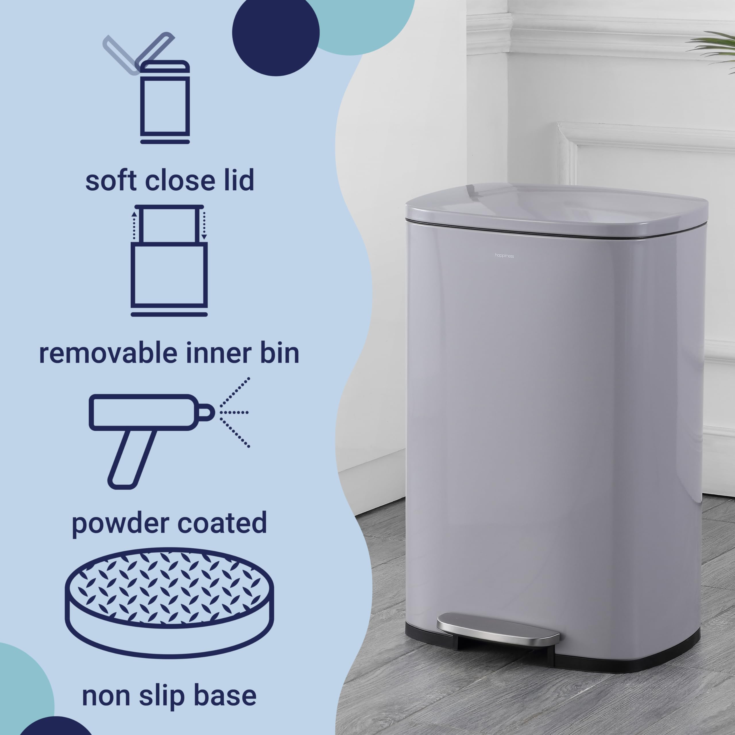 happimess HPM1006B Connor Rectangular 13-Gallon Trash Can with Soft-Close Lid and Free Mini Trash Can, Fingerprint Resistant, Modern, Minimalistic for Home, Kitchen, Office, Bathroom, Black