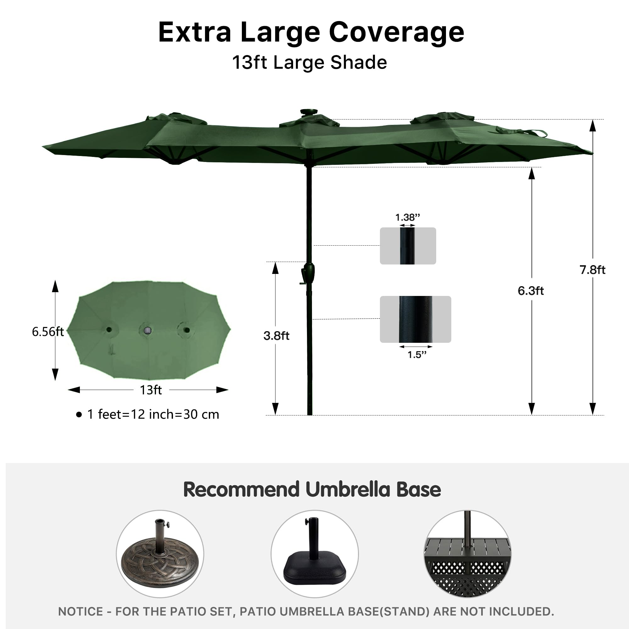 FREE SOLDIER 13ft Patio Umbrella Double Sided Outdoor Umbrella for Patio Table Umbrella with Solar lights for Garden Yard Pool (Beige)