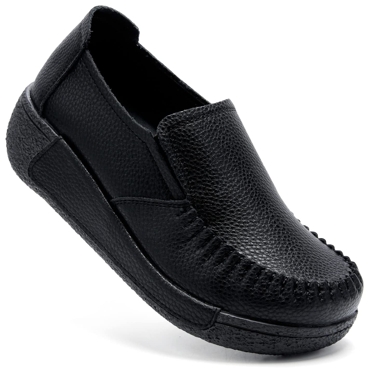 UZB Women's Slip On Loafer Leather Comfort Casual Platform Shoes