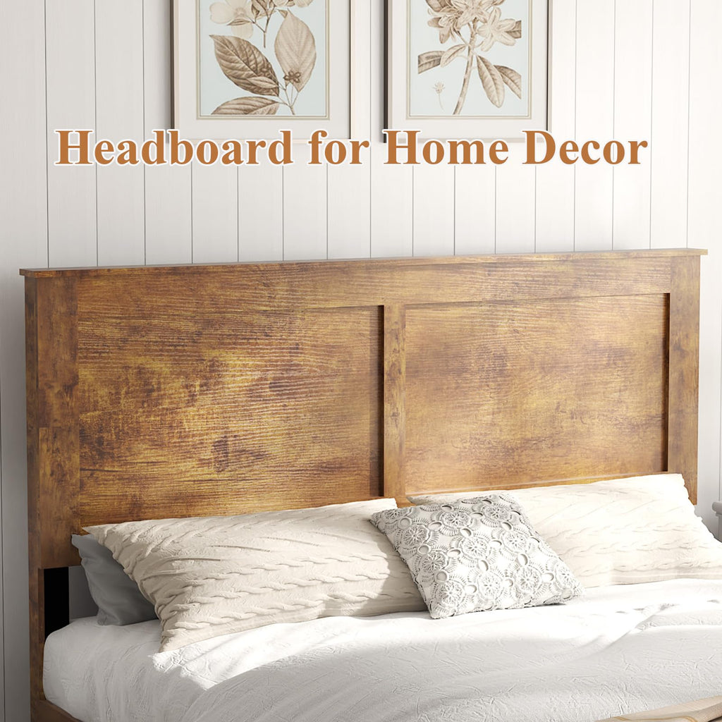 Wooden Bed Frame Full Size with Headboard, Farmhouse Platform Bedframe with Wood Slat Support, Sturdy Framework Bed Frame, Easy Assembly (Rustic Black)