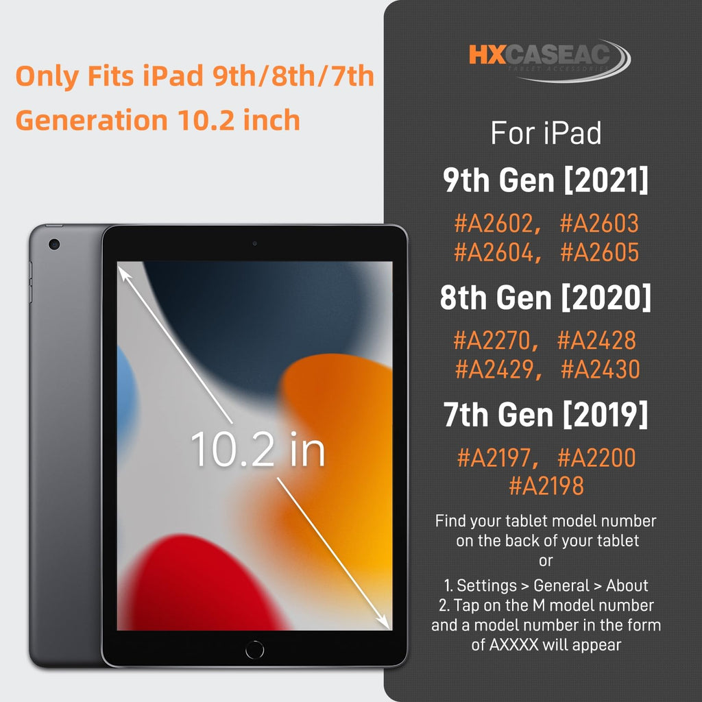 HXCASEAC Case for iPad 9th/8th/7th Generation 10.2 inch, with Pencil Holder, Screen Protector, Hand Strap, Heavy Duty Protective for iPad 9/8/7 Case 10.2-inch 2021/2020/2019, Orange