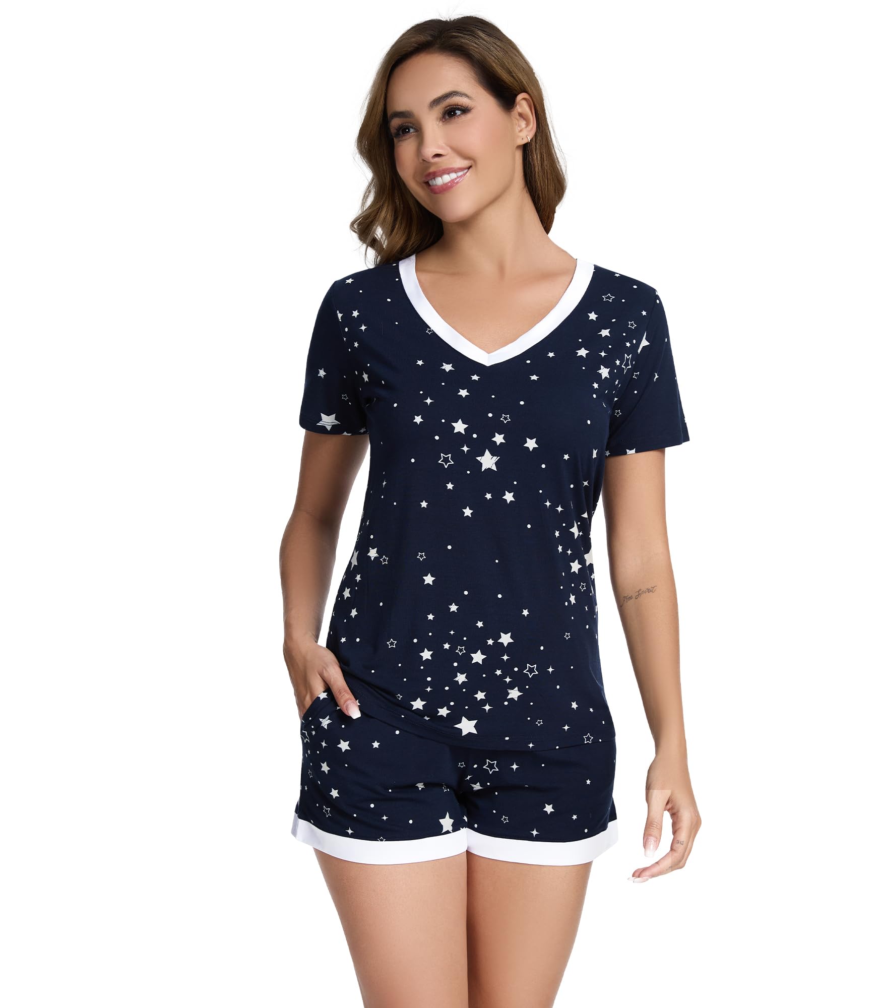 WiWi Viscose from Bamboo Pajamas Set for Women Super Soft Short Sleeve Cooling Summer Plus Size Pjs Sets Sleepwear S-4X