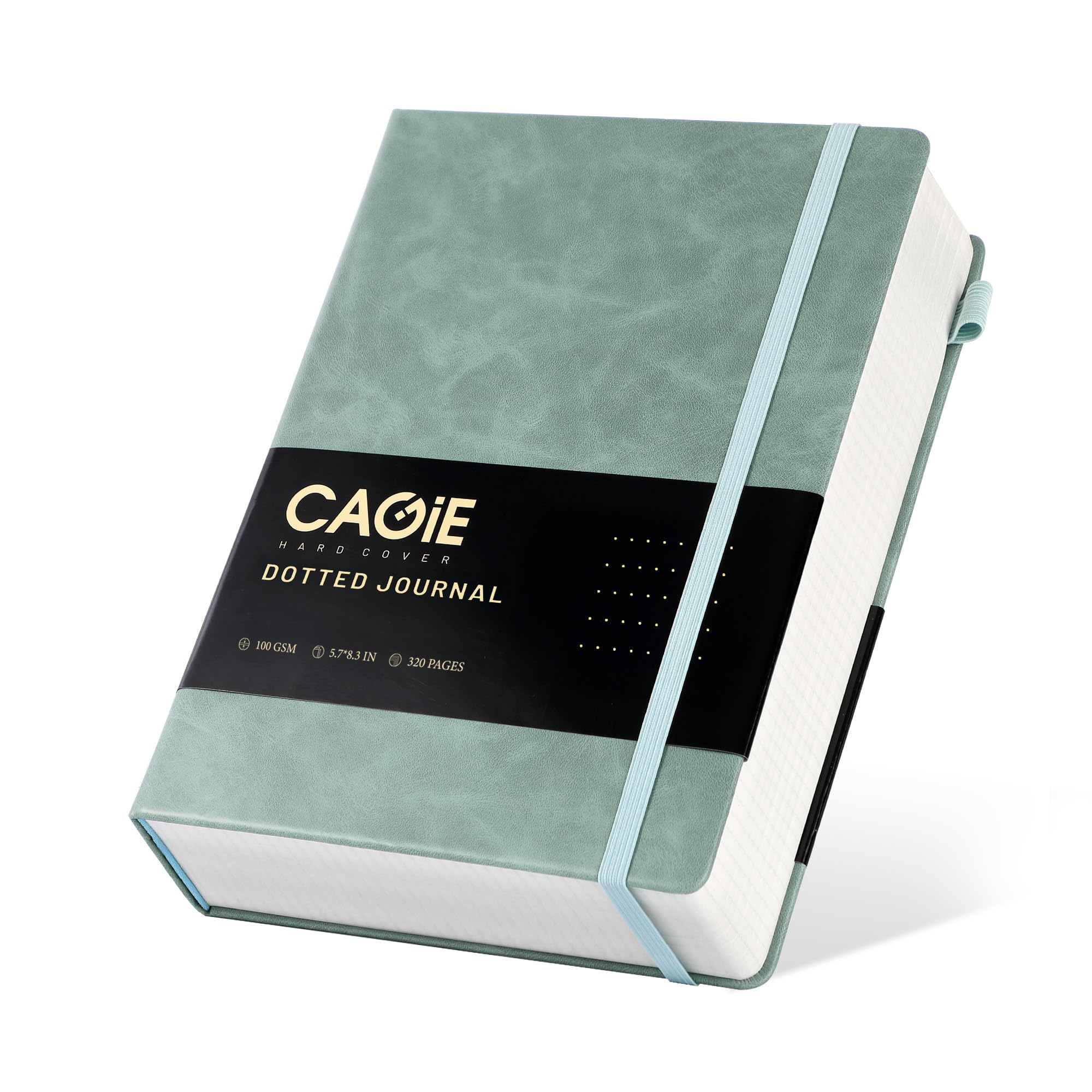 CAGIE Bullet Dotted Journal Notebook 320 Pages 100 GSM Paper Hardcover A5 Dot Grid Notebook Leather Journals for Writing Women Men Work Journaling, Black