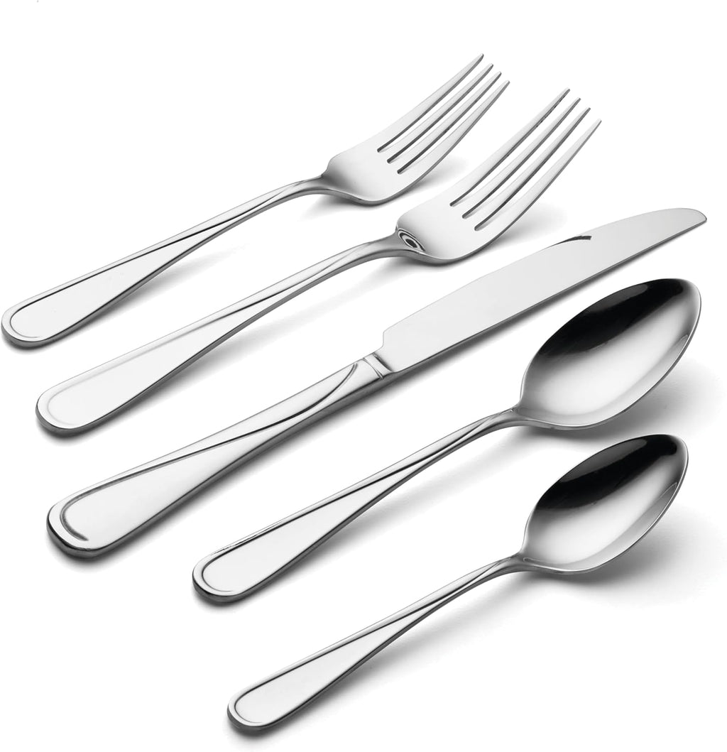 Oneida Silverware Set For 12, Soar 65-Piece Flatware Set with Serving Utensils, Service For 12, 18/0 Stainless Steel Silverware Set, Dishwasher Safe, Knives Spoons and Forks Set (Silver, 65 Piece)