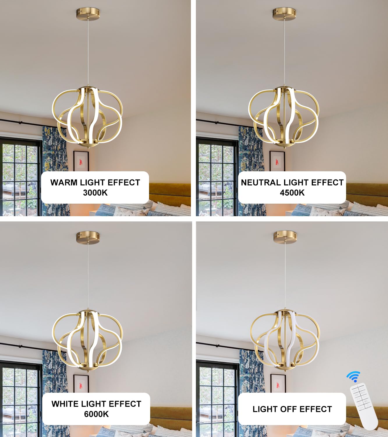 Modern Gold LED Chandelier with Remote Control, Dimmable LED Chandelier with 3 Color Temperature,8 Lights Hanging Pendant Lights for Dining Room Foyer Entryway Kitchen Living Room