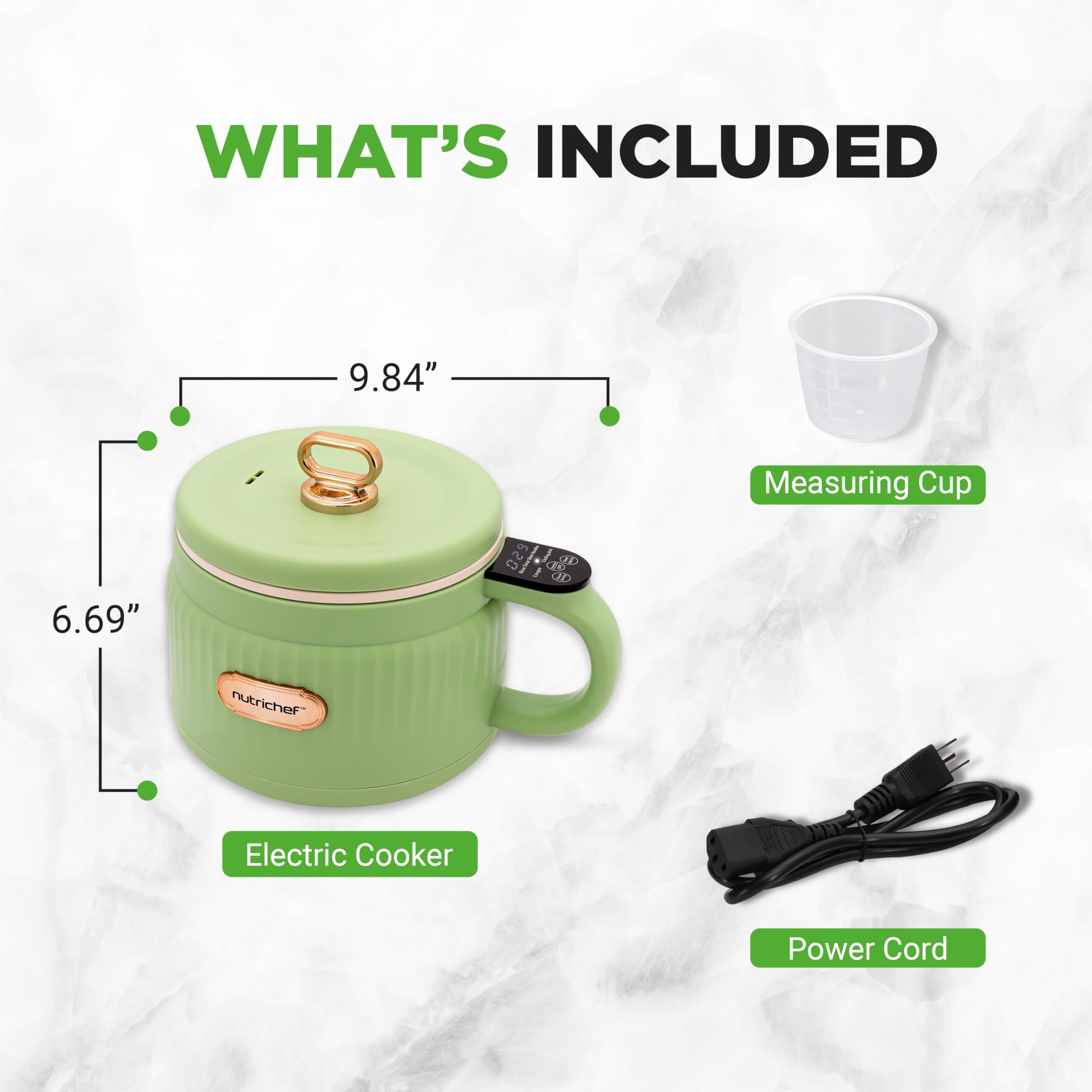 NutriChef 1.6 QT Portable Electric Rice Cooker & Lunch Maker | Multi-Functional & Non-Stick Ceramic Coating | Digital Control Panel | 6 Cook Functions: Rice, Soup, Stew, Porridge & More | Black