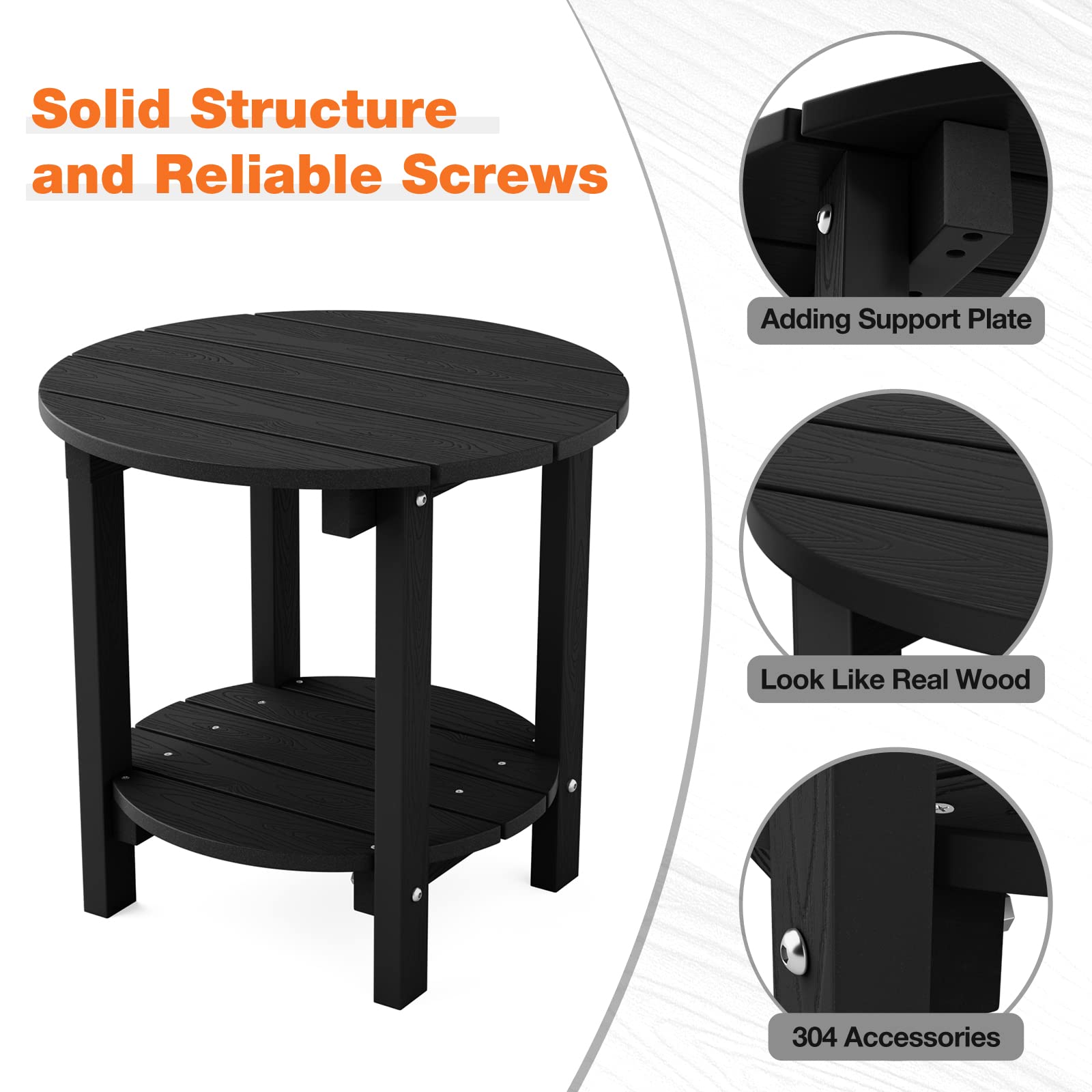 YEFU Adirondack Side Table, 18" Double Outdoor Side Table, Poly Lumber end Table, Weather Resistant for Indoor, Patio, Pool, Porch, Backyard-Black