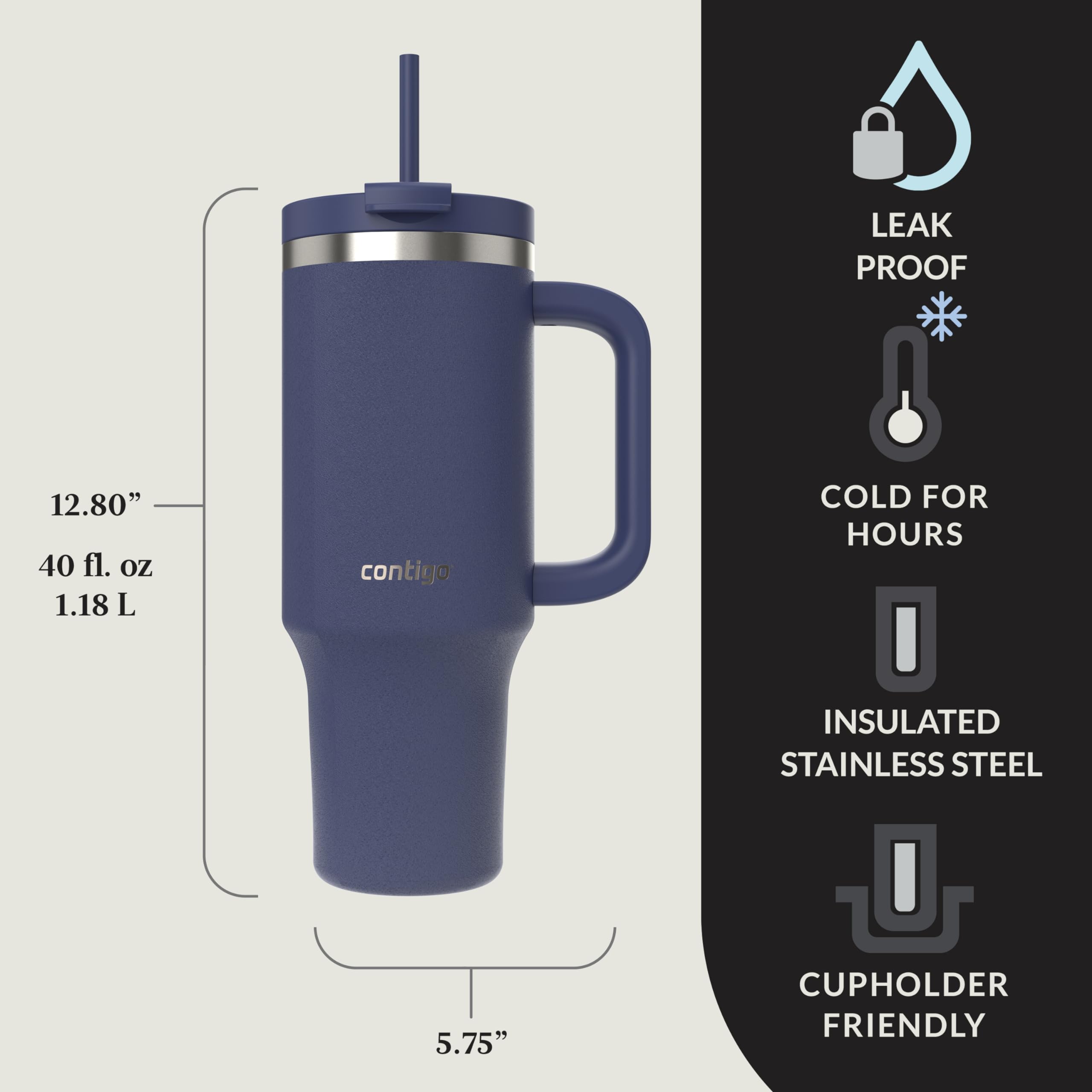 Contigo Streeterville 30oz Tumbler, Stainless Steel Vacuum Insulated, Leak-Proof, Cold for 29 Hours, Fits in cupholders, Licorice