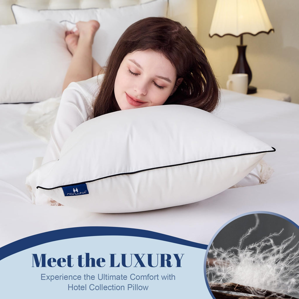 Feather Down Pillows Standard Size Set of 2, Luxury Hotel Collection Bed Pillow 2 Pack, Airyfil™ Powered Fillings & Feathers Pillow，Fluffy Plush for Side Sleepers,Firm, 20x26 in.