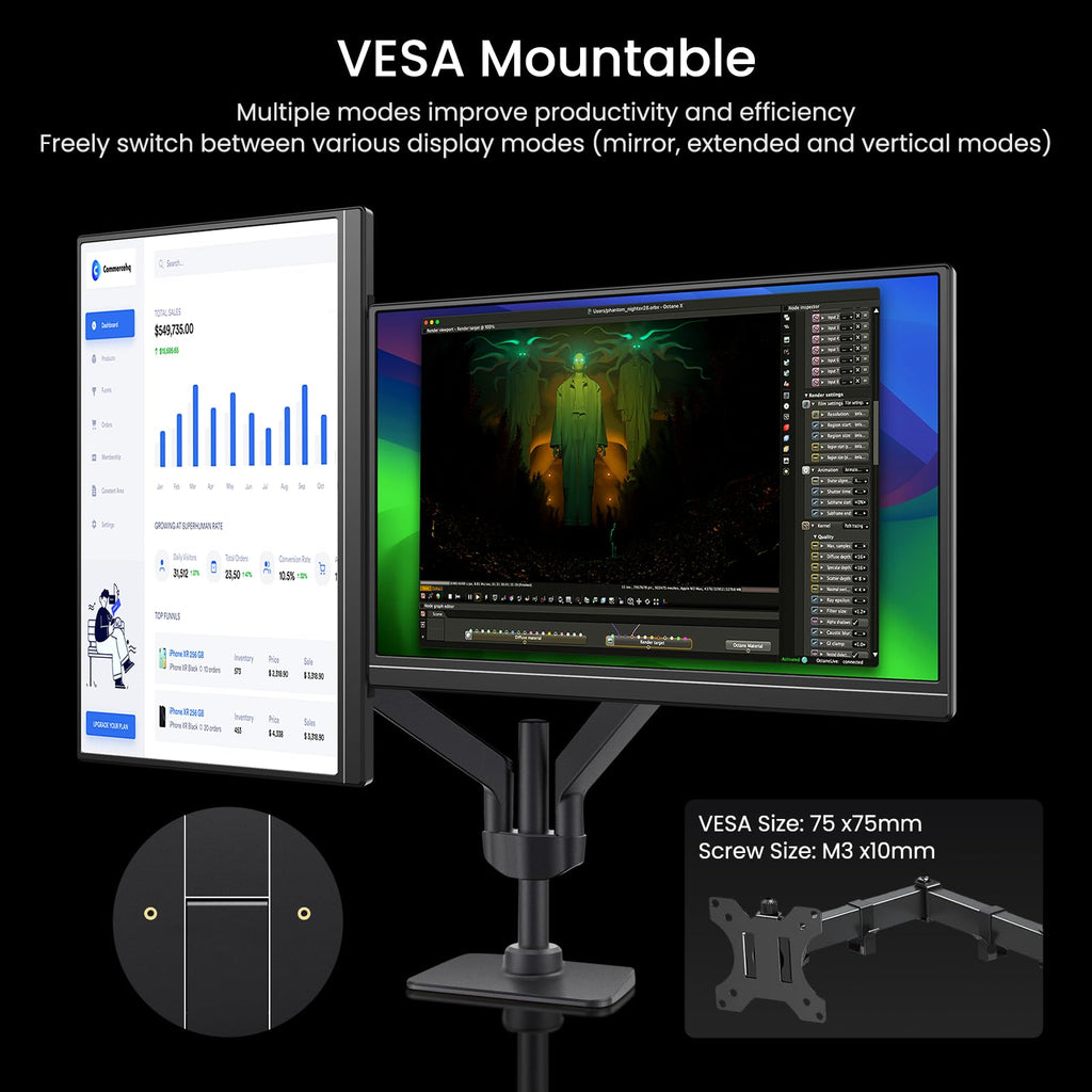 VILVA Portable-Monitor-for-Laptop 14 inch FHD 1920×1200 Built-in Stand,USB-C & HDMI Travel Monitor, HDR Dual Speakers,Ultra-Slim Plug-and-Play External Screen for PC,Mac,Phone,Gaming Consoles