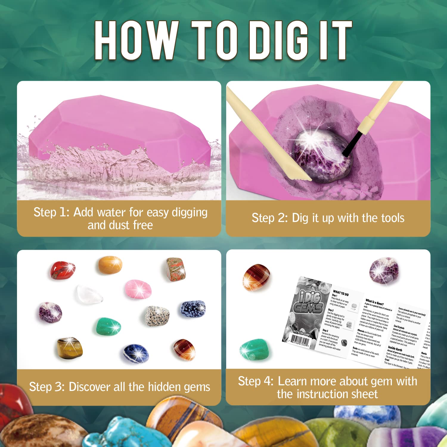 Gamerside Fossil Dig Kit - Educational STEM Science Toys for Kids Ages 6+ - Dig Up 12 Fossils Real & Dinosaur Bones Rocks - Digging Activities Kits - Paleontology, Discovery Gifts for Boys & Girls